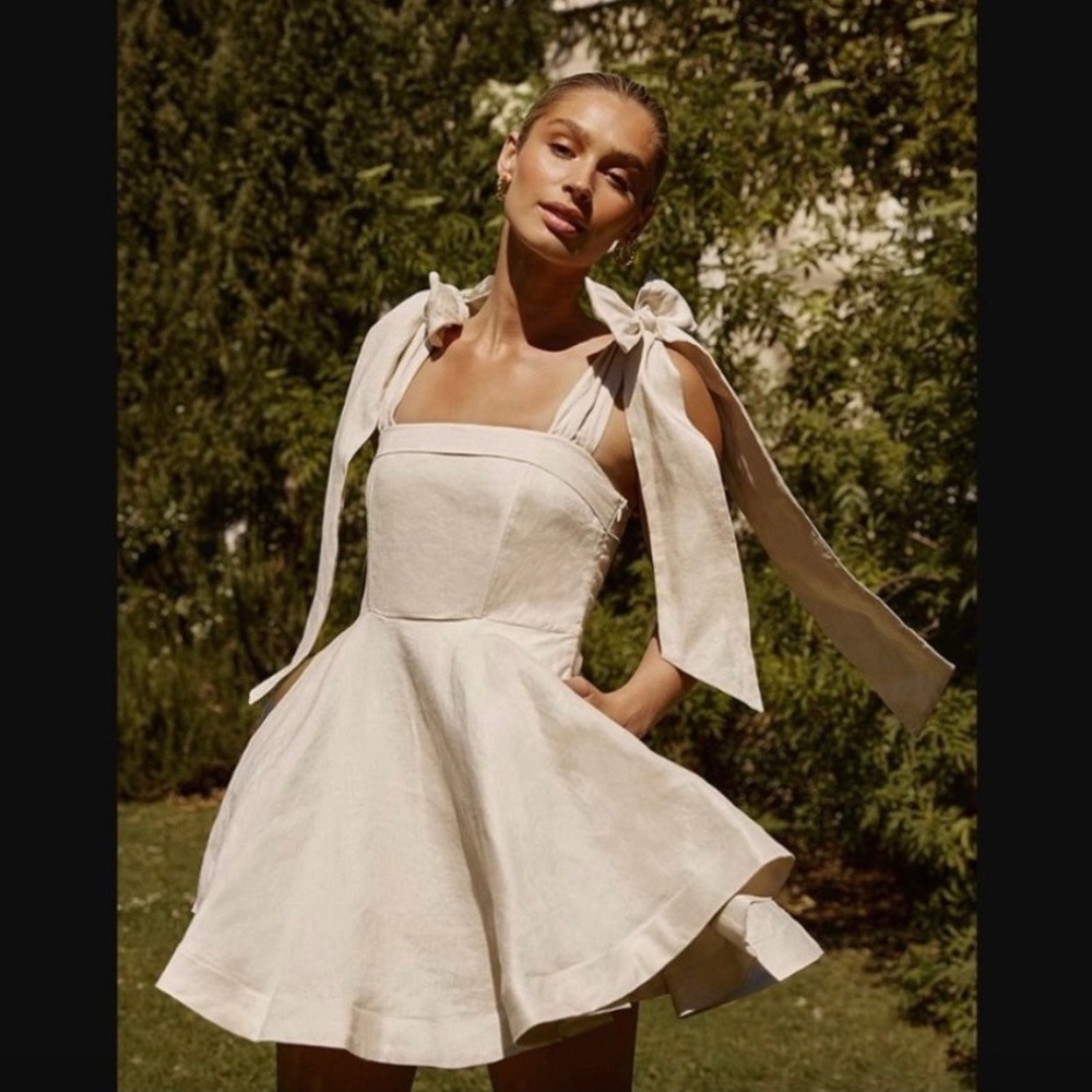 Dissh Aisle Pearl Bow Linen Dress - Picture 6 of 12